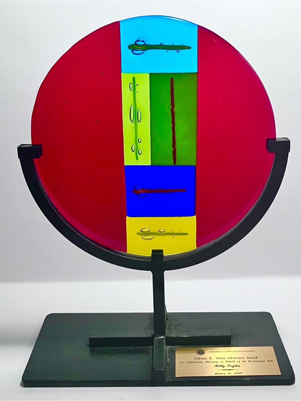 RARE AWARD for Jazz Legend BILLY TAYLOR (1921-2010) / FUSED ART GLASS Sculpture